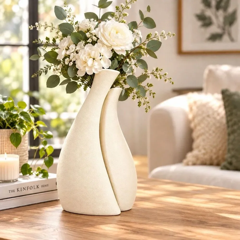 Nordic Style Ceramic Vase Set Of 2 Modern White Decorative Vase